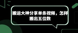 搬运大神分享单条视频，怎样搬出五位数-吾藏分享