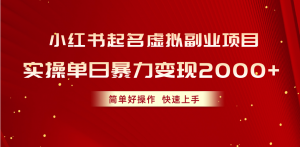 小红书起名虚拟副业项目，实操单日暴力变现2000+，简单好操作，快速上手-吾藏分享