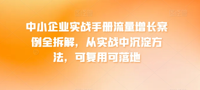 中小企业实战手册流量增长案例全拆解，从实战中沉淀方法，可复用可落地-吾藏分享