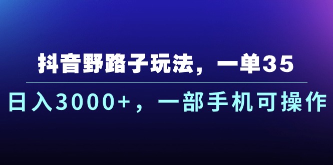 抖音野路子玩法，一单35.日入3000+，一部手机可操作-吾藏分享