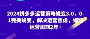 2024拼多多运营策略蜕变3.0，0-1完美蜕变，解决运营焦虑，缩短运营周期2年+-吾藏分享