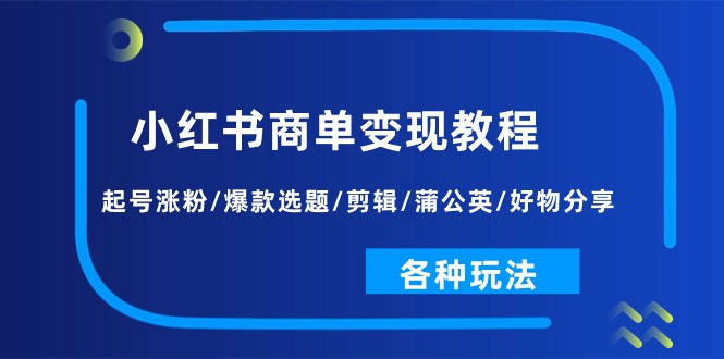 小红书商单变现教程：起号涨粉/爆款选题/剪辑/蒲公英/好物分享/各种玩法-吾藏分享