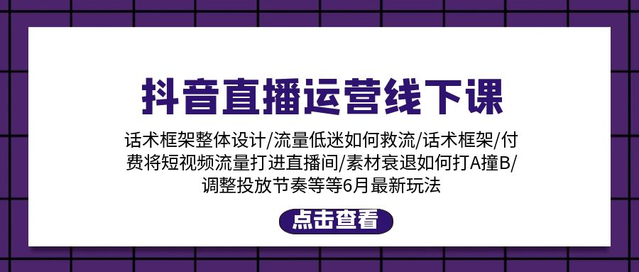 抖音直播运营线下课：话术框架/付费流量直播间/素材A撞B/等6月新玩法-吾藏分享