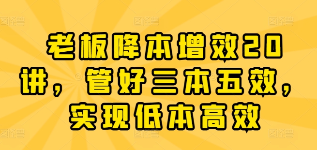 老板降本增效20讲，管好三本五效，实现低本高效-吾藏分享