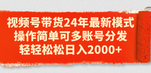 视频号带货24年最新模式，操作简单可多账号分发，轻轻松松日入2000+-吾藏分享