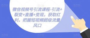 微信视频号引流课程-引流+裂变+直播+变现，获取红利，把握短视频超级流量风口-吾藏分享