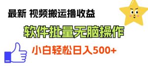 最新视频搬运撸收益，软件无脑批量操作，新手小白轻松上手-吾藏分享