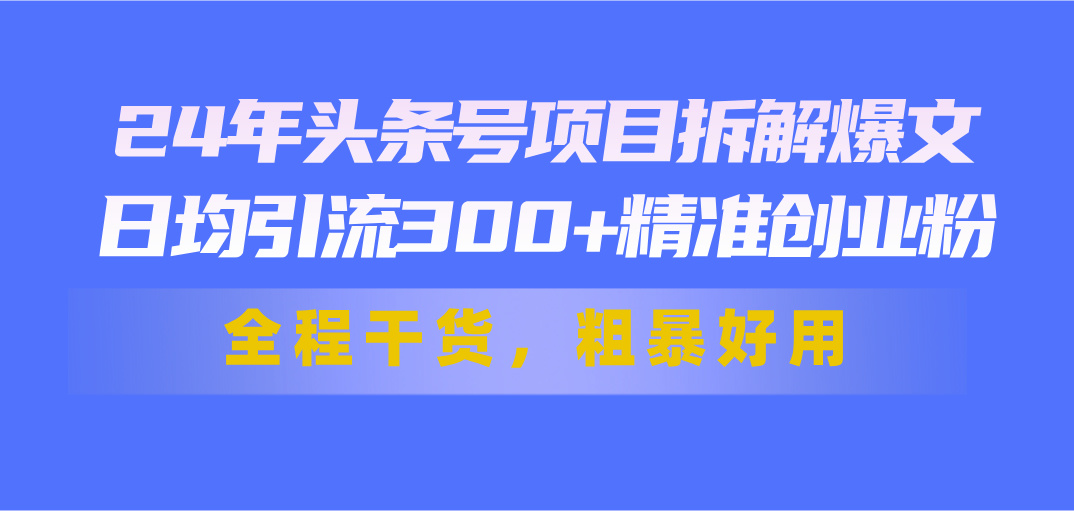 24年头条号项目拆解爆文，日均引流300+精准创业粉，全程干货，粗暴好用-吾藏分享