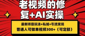 修复老视频的玩法，搬砖+引流的变现(可持久)，单条收益300+-吾藏分享