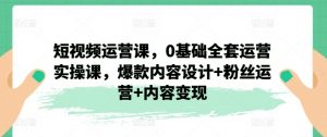 短视频运营课，0基础全套运营实操课，爆款内容设计+粉丝运营+内容变现-吾藏分享