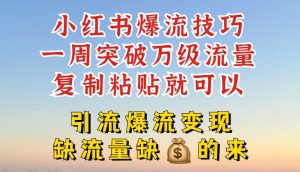 小红书爆流技巧，一周突破万级流量，复制粘贴就可以，引流爆流变现-吾藏分享