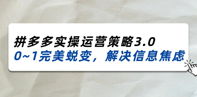 2024_2025拼多多实操运营策略3.0，0~1完美蜕变，解决信息焦虑（38节）-吾藏分享