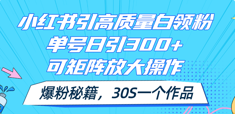 小红书引高质量白领粉，单号日引300+，可放大操作，爆粉秘籍！30s一个作品-吾藏分享