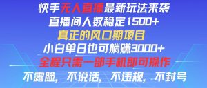 快手无人直播全新玩法，直播间人数稳定1500+，小白单日也可躺赚3000+，…-吾藏分享