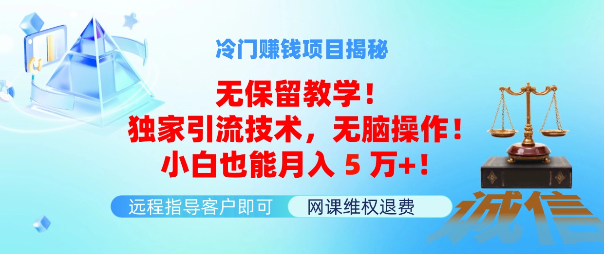 冷门赚钱项目无保留教学！独家引流技术，无脑操作！小白也能月入5万+！-吾藏分享