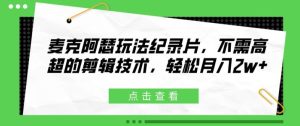 麦克阿瑟玩法纪录片，不需高超的剪辑技术，轻松月入2w+-吾藏分享