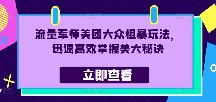 流量军师美团大众粗暴玩法，迅速高效掌握美大秘诀-吾藏分享