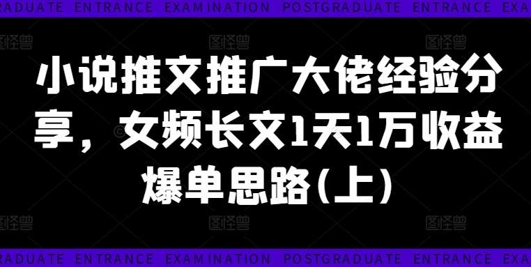 小说推文推广大佬经验分享，女频长文1天1万收益爆单思路(上)-吾藏分享