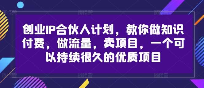 创业IP合伙人计划，教你做知识付费，做流量，卖项目，一个可以持续很久的优质项目-吾藏分享