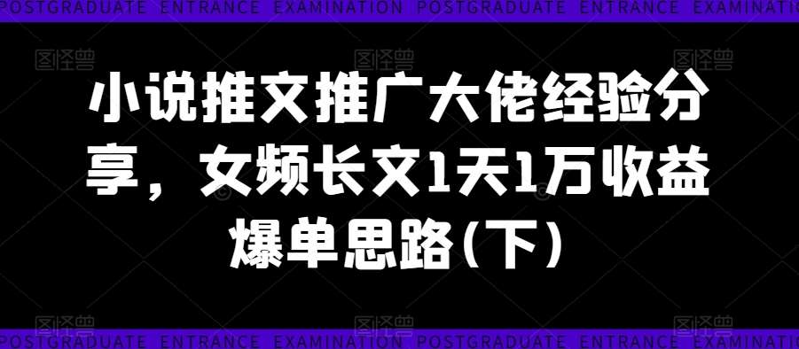 小说推文推广大佬经验分享，女频长文1天1万收益爆单思路(下)-吾藏分享