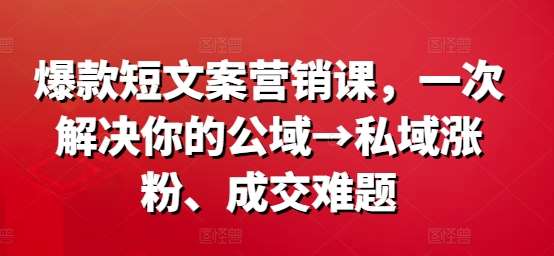 爆款短文案营销课，一次解决你的公域→私域涨粉、成交难题-吾藏分享