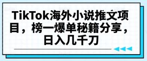 TikTok海外小说推文项目，榜一爆单秘籍分享，日入几千刀-吾藏分享