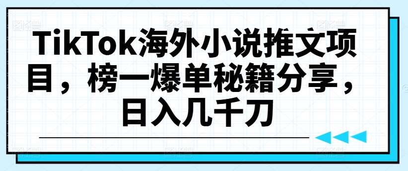 TikTok海外小说推文项目，榜一爆单秘籍分享，日入几千刀-吾藏分享