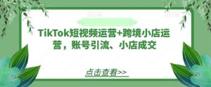 TikTok短视频运营+跨境小店运营，账号引流、小店成交-吾藏分享