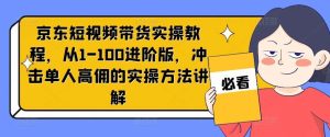 京东短视频带货实操教程，从1-100进阶版，冲击单人高佣的实操方法讲解-吾藏分享