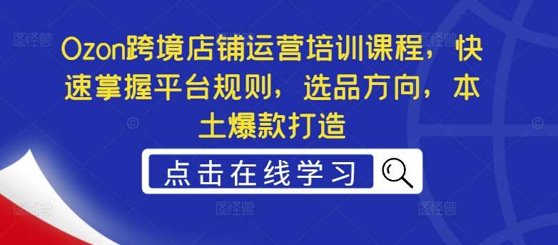 Ozon跨境店铺运营培训课程，快速掌握平台规则，选品方向，本土爆款打造-吾藏分享