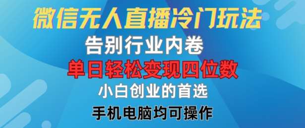 微信无人直播冷门玩法，告别行业内卷，单日轻松变现四位数，小白的创业首选【揭秘】-吾藏分享