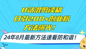 B站混剪读稿日引200+创业粉方法4.0曝光，24年8月最新方法Ai一键操作 速…-吾藏分享