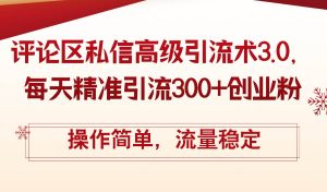 评论区私信高级引流术3.0，每天精准引流300+创业粉，操作简单，流量稳定-吾藏分享