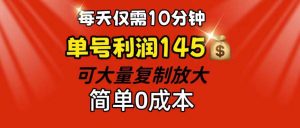 每天仅需10分钟，单号利润145 可复制放大 简单0成本-吾藏分享