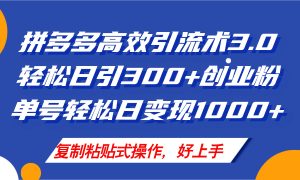 拼多多店铺引流技术3.0，日引300+付费创业粉，单号轻松日变现1000+-吾藏分享