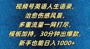 视频号英语人生语录，多重流量一网打尽，模板加持，30分钟出爆款，新手也能日入1000+【揭秘】-吾藏分享