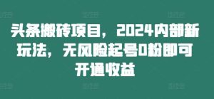 头条搬砖项目，2024内部新玩法，无风险起号0粉即可开通收益-吾藏分享