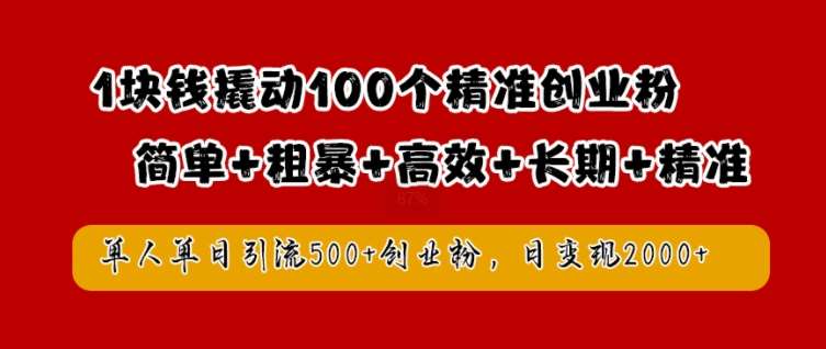 1块钱撬动100个精准创业粉，简单粗暴高效长期精准，单人单日引流500+创业粉，日变现2k【揭秘】-吾藏分享