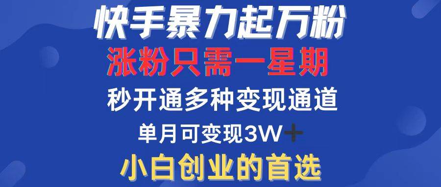 快手暴力起万粉，涨粉只需一星期，多种变现模式，直接秒开万合，小白创…-吾藏分享