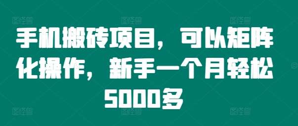 手机搬砖项目，可以矩阵化操作，新手一个月轻松5000多-吾藏分享