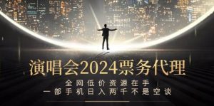 演唱会2024票务代理，全网低价资源在手，一部手机日入两千不是空谈-吾藏分享