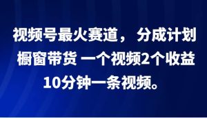 视频号最火赛道， 分成计划， 橱窗带货，一个视频2个收益，10分钟一条视频。-吾藏分享