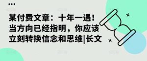 某付费文章：十年一遇！当方向已经指明，你应该立刻转换信念和思维|长文-吾藏分享