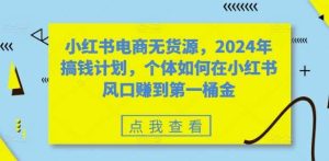 小红书电商无货源，2024年搞钱计划，个体如何在小红书风口赚到第一桶金-吾藏分享