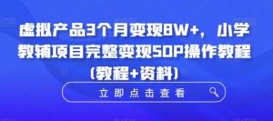 虚拟产品3个月变现8W+，小学教辅项目完整变现SOP操作教程(教程+资料)-吾藏分享