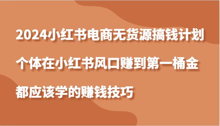 2024小红书电商无货源搞钱计划，个体在小红书风口赚到第一桶金应该学的赚钱技巧-吾藏分享