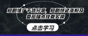 短剧推广干货分享，短剧快速涨粉及番茄锚点挂载实操-吾藏分享