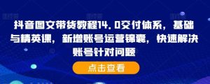 抖音图文带货教程14.0交付体系，基础与精英课，新增账号运营锦囊，快速解决账号针对问题-吾藏分享