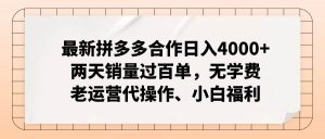 拼多多最新合作日入4000+两天销量过百单，无学费、老运营代操作、小白福利-吾藏分享