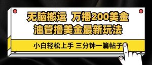 油管无脑搬运撸美金玩法教学，万播200刀，三分钟一篇帖子，小白轻松上手-吾藏分享